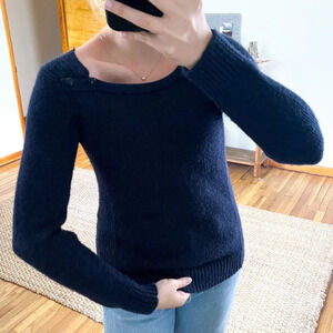Hartford Navy Alpaca Wool Blend Knit Classic Preppy Square Neck Knit Sweater 2